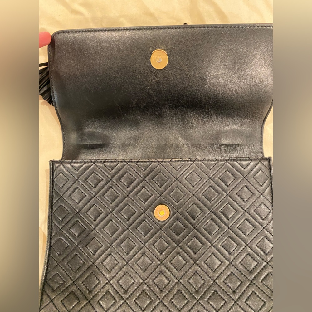 Tory Burch Fleming Diamond Quilted Lamb Leather Purse Black - Picture 5 of 16